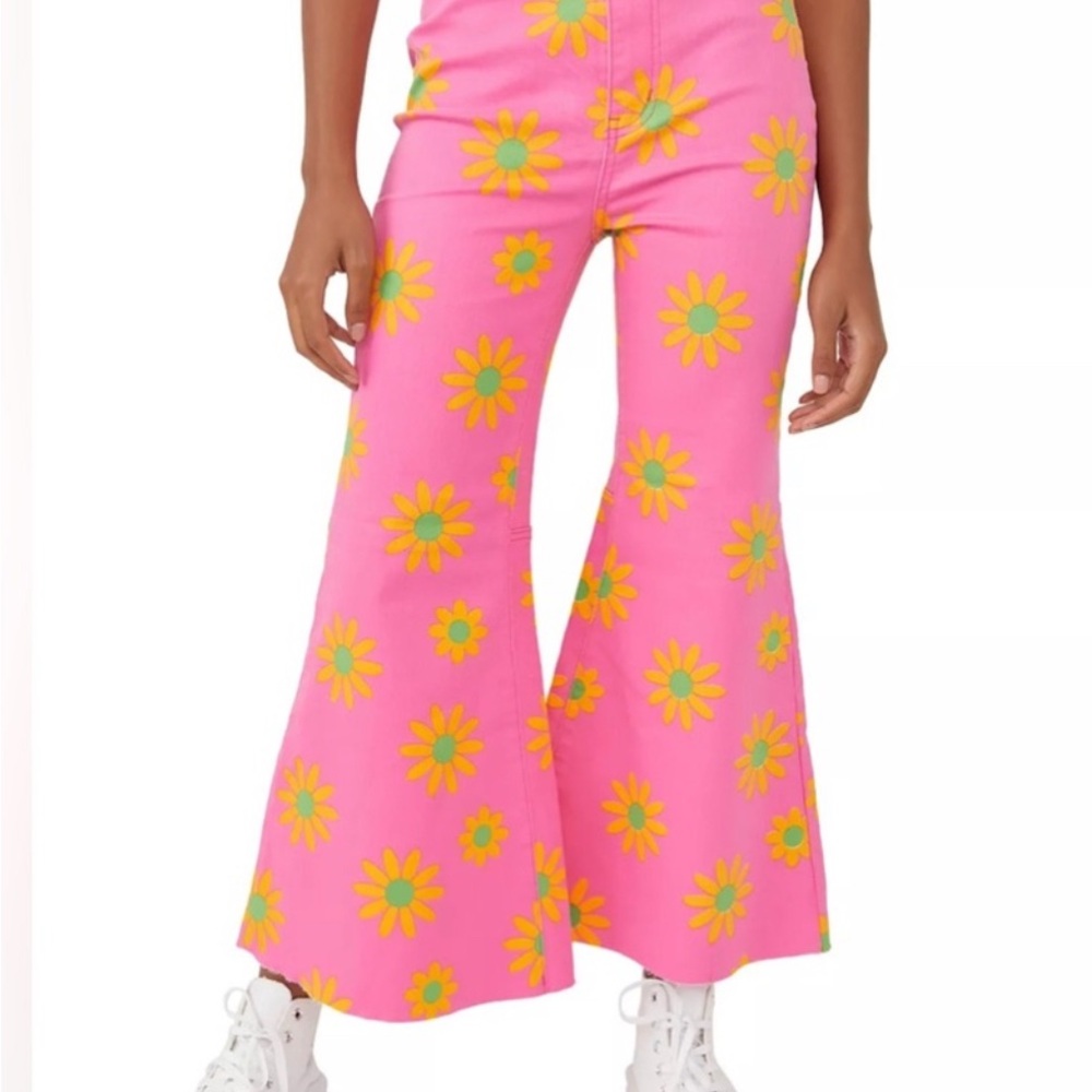 Free People Youthquake Floral-Print Flare-Leg Jeans FP